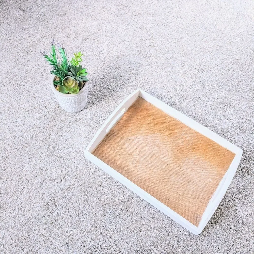 Burlap Insert Tray Farmhouse White Decor Chic Serving Ottoman Jute Quiet Luxury